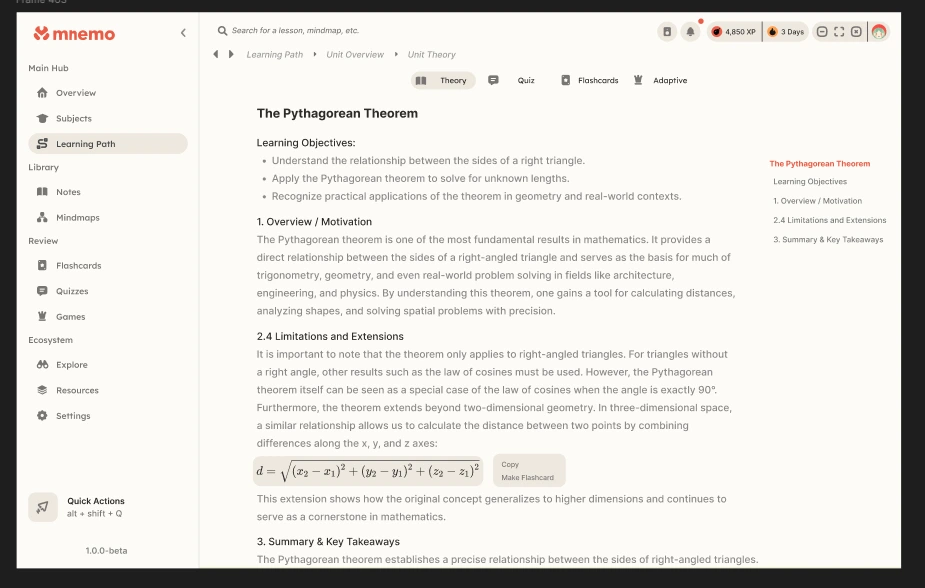 A light Mnemo design showing a lesson on the Pythagorean theorem
